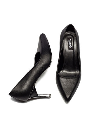 Kadın Sivri Kırışık Royal Kalın Yüksek Topuklu Stiletto Ayakkabı 225