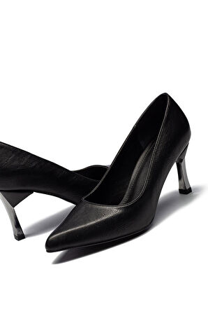 Kadın Sivri Kırışık Royal Kalın Yüksek Topuklu Stiletto Ayakkabı 225