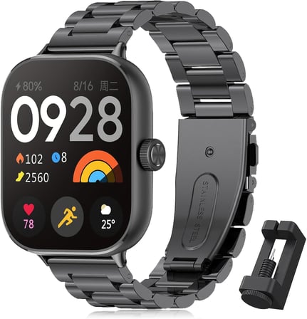 Bileklik XiaomiRedmi Watch 4 ile uyumlu, birinci sınıf paslanmaz çelik metal ayarlanabilir yedek kayış, kadın/erkek için