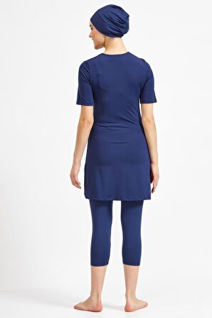 Maresiva Koyu Lacivert Likralı Kısa Kollu Tesettür Mayo