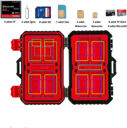 24 Slot Çoklu Hafıza Kartı ve Micro Sd Kart Taşıma Çantası Micro SD Kart Kutusu (Kırmızı)