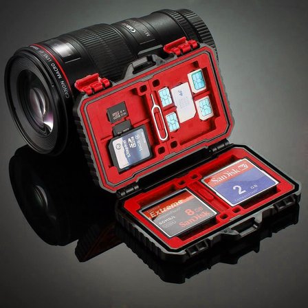 24 Slot Çoklu Hafıza Kartı ve Micro Sd Kart Taşıma Çantası Micro SD Kart Kutusu (Kırmızı)
