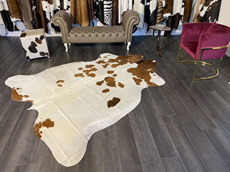 HAKİKİ DERİ DANA POSTU KAHVE - BEYAZ 205 x 250 - 0801000067