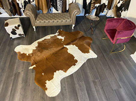 HAKİKİ DERİ DANA POSTU KAHVE - BEYAZ 185 x 220 - 0801000070