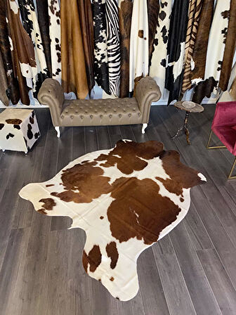 HAKİKİ DERİ DANA POSTU KAHVE - BEYAZ 170 x 210 - 0801000092