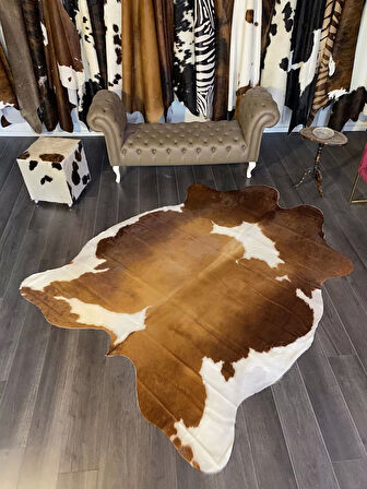 HAKİKİ DERİ DANA POSTU KAHVE - BEYAZ 190 x 220 - 0801000094