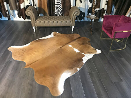 HAKİKİ DERİ DANA POSTU KAHVE - BEYAZ 195 x 215 - 0801000149