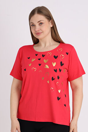 Kadın Büyük Beden Baskılı Kısa Kollu T-shirt