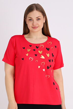 Kadın Büyük Beden Baskılı Kısa Kollu T-shirt