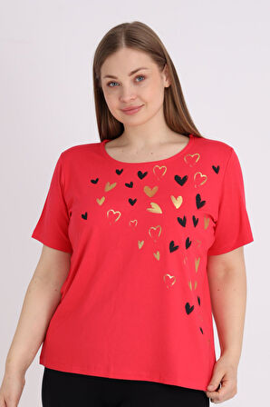 Kadın Büyük Beden Baskılı Kısa Kollu T-shirt
