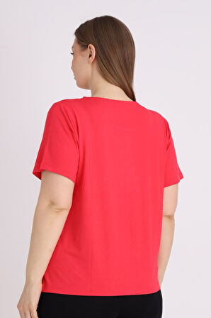 Kadın Büyük Beden Baskılı Kısa Kollu T-shirt