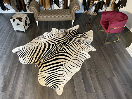 HAKİKİ DERİ DANA POSTU BEYAZ ZEBRA 190 x 245 - 1201000047