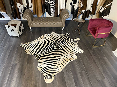 HAKİKİ DERİ DANA POSTU BEYAZ ZEBRA 175 x 200 - 1201000049