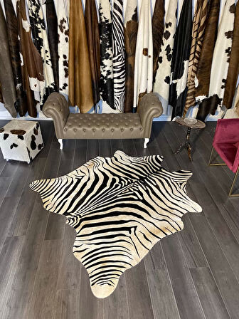 HAKİKİ DERİ DANA POSTU BEYAZ ZEBRA 175 x 200 - 1201000049