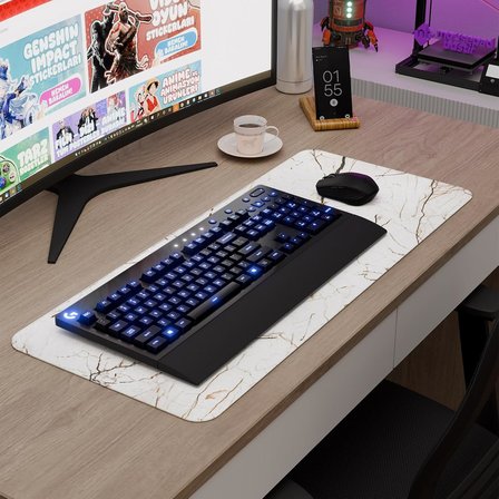 Beyaz Mermer Desenli Oyuncu Gaming Mouse Pad Kauçuk Kaymaz Taban Mousepad (V5, 70x30 XL)