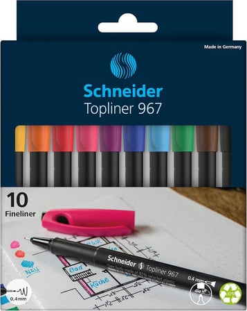 Schneider Topliner 967 Fineliner (çizgi kalınlığı 0,4 mm) 10'lu kutu çeşitli