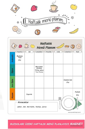 Haftalık Menü Planlayıcı Magnet Mıknatıslı Yazı Tahtası Buzdolabı Magneti Pano 30x30 Cm + Kalem