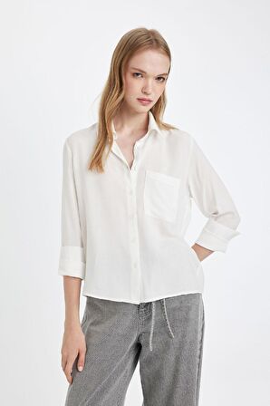 DeFacto Regular Fit Basic Düz Düğmeli Uzun Kollu Gömlek N2518AZ24AUWT32