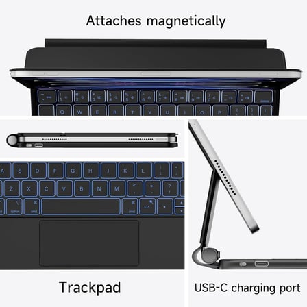 iPad Air 11 inç M2 Çip Uyumlu Magic Keyboard, Dokunmatik Yüzey, Mıknatıslı Aydınlatmalı Klavyeli Kılıf