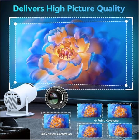 4K HY300 Pro Projeksiyon Cihazı, 1080P Full HD Görüntü Kalitesi, 200 ANSI Lümen Parlaklık, Dahili Hoparlörlü, HDMI USB Bağlantılı WiFi 6 Bluetooth 5, 40-130 Inch Görüntü, Ev Ofis İş Yeri İçin Uygun