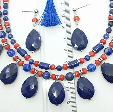 2252 Lapislazuli Mercan çift sıralı el yapımı kolye