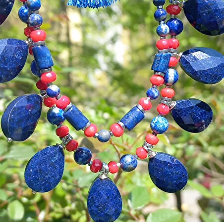 2252 Lapislazuli Mercan çift sıralı el yapımı kolye
