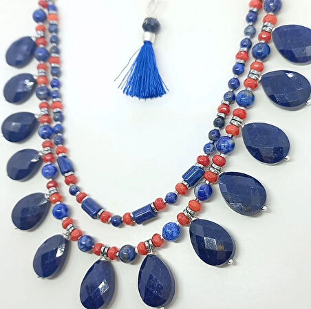 2252 Lapislazuli Mercan çift sıralı el yapımı kolye