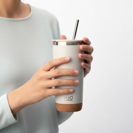 590 ml Paslanmaz Çelik Pipetli Termos Kupa - 4 Renk Seçeneği (Siyah, Yeşil, Gri, Mavi) - Sıcak ve Soğuk Tutan Mug - Araç ve Ofis Bardağı (KREM)