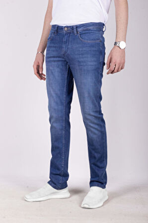 Erkek Kot Pantolon Slim Fit Mavi Düz Paça 5 Cepli Jean NCS JEANS 2254 6138