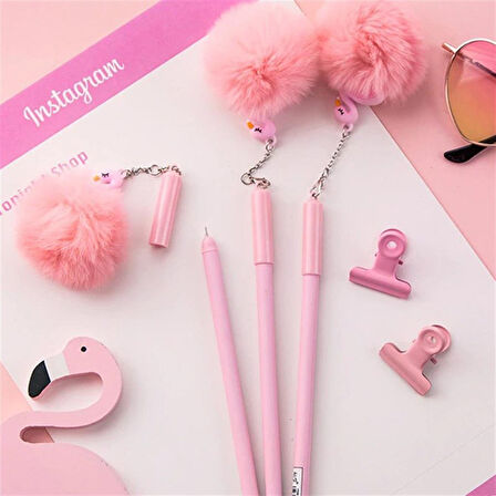 Flamingo Ponponlu Pembe Jel Kalem