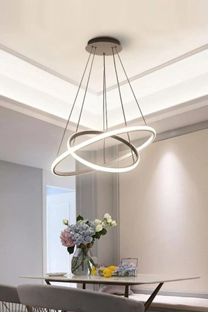 Rings Modern Tasarım - Yatak Odası - Salon - Çocuk Odası - Mutfak Beyaz Led 2 Li Avize (Gri)