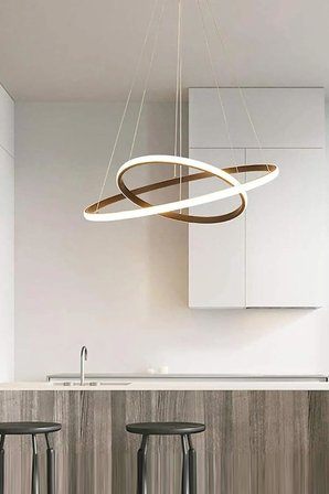 Rings Modern Tasarım - Yatak Odası - Salon - Çocuk Odası - Mutfak Beyaz Led 2 Li Avize (Gri)