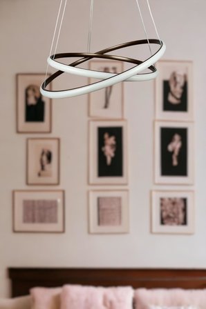 Rings Modern Tasarım - Yatak Odası - Salon - Çocuk Odası - Mutfak Beyaz Led 2 Li Avize (Gri)