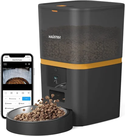 QQ005 Gece Görüşlü 480P Kameralı, Akıllı Otomatik Kedi Mama Kabı, Tuya App-Wifi Uzaktan Kontrol, Sesle Çağırma, 6lt Hazne, Metal Kase (Siyah)