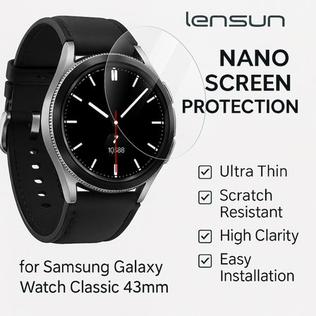Lensun Şeffaf Nano Ekran Koruma Samsung Galaxy Uyumlu Watch Classic 43