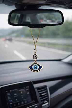 Araba Dikiz Aynası Süsü, Altın Renk Metal Göz Figürlü Araç İçi Aksesuar, Lacivert Dekoratif Oto Aynalık