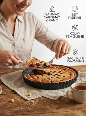 28 cm Granit Turta Kalıbı – Yapışmaz Yüzeyli Yuvarlak Fırın Tepsisi | Kek, Tart ve Turta Pişirme Kalıbı (28 Cm Turta)