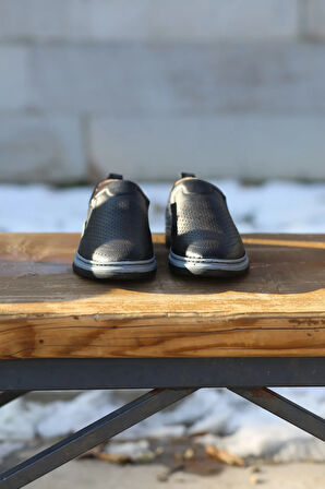 Yazlık Erkek Sportif Kundura Hakiki İç Dış Deri  Faylon Taban Bağcıksız Ortopedik Hava  Alabilen