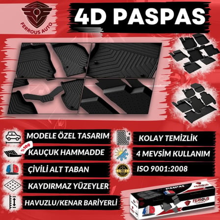 Ford Courier ile Uyumlu Ferrous 4D Paspas ve 3D Bagaj Havuzu 2014 2023