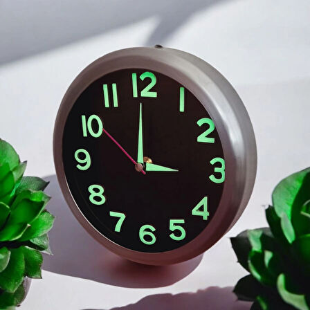 Fosforlu Metal 3D Kabartma Rakam Mini Duvar Saati Çap 20 cm Küçük Saat
