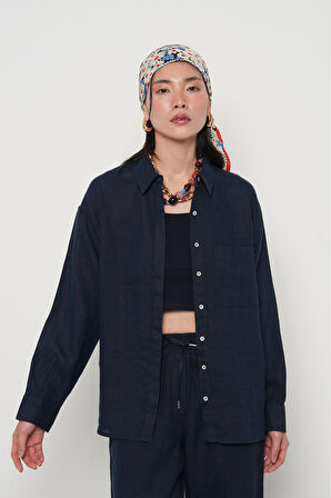 KADIN LACİ RENK TEK CEPLİ %100 KETEN GÖMLEK