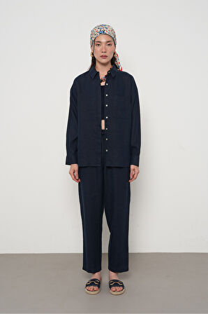 KADIN LACİ RENK TEK CEPLİ %100 KETEN GÖMLEK