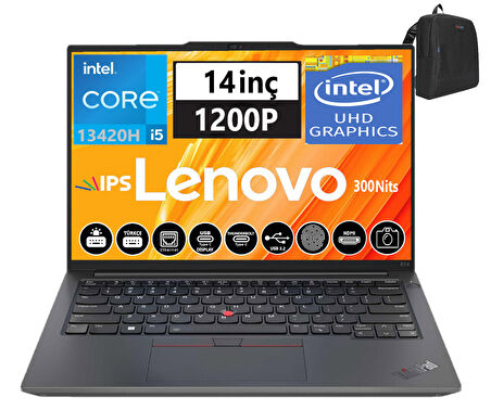 Lenovo Thinkpad E14 Gen5 Intel Core I5-13420H 24GB 512GB SSD 14" Fhd+ IPS WINDOWS11PRO Taşınabilir Bilgisayar TP21JK00KTTX26+ZETTAÇANTA