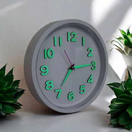 Fosforlu 3D Kabartma Rakam Mini Küçük Saat Duvar Saati Çap 22 Cm Beyaz B3