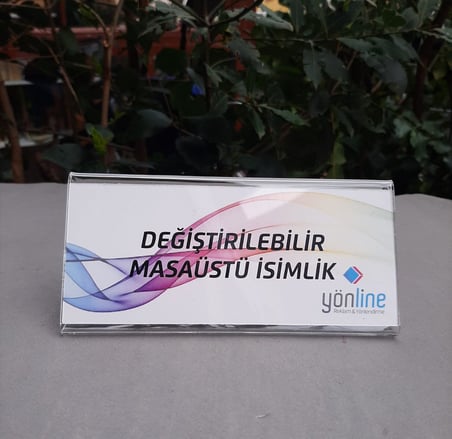 Şeffaf Değiştirilebilir Yatay Masaüstü Isimlik - 15x7 Cm