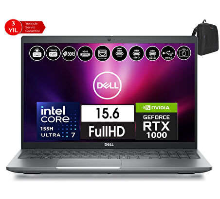 Dell Precısıon M3591 Intel Ultra 7-155H Vpro 64GB 2tb SSD RTX1000 6gb 15.6" W11PRO Taşınabilir Iş Istasyonu XCTOP3591EMEAVP212+ZETTAÇANTA