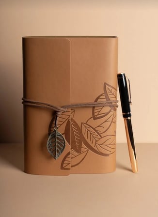 MR SHOPPİNG Deri Kraft Kağıtlı Defter ve Kalem Seti Hediye Seti Özel Tasarım (Taba)