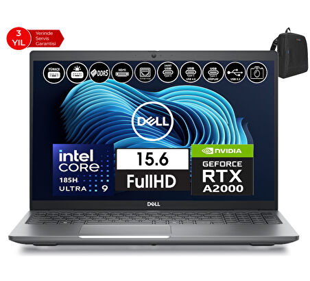 Dell Precısıon M3591 Intel Ultra 9-185H Vpro 32GB 512GB SSD RTXA2000 8gb 15.6" W11PRO Taşınabilir Iş Istasyonu XCTOP3591HRTXA2000W02+ZETTAÇANTA