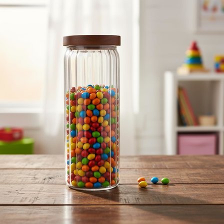 Akasya Kapaklı Uzun Çizgili Cam Kavanoz (1250 ml) | Hava Geçirmez, Modern Fitilli Tasarım Gıda Saklama Kabı | Makarna, Bakliyat, Kahve ve Çay Kavanozu (9x25 cm)