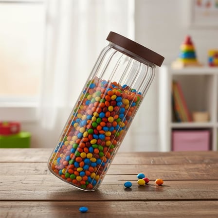 Akasya Kapaklı Uzun Çizgili Cam Kavanoz (1250 ml) | Hava Geçirmez, Modern Fitilli Tasarım Gıda Saklama Kabı | Makarna, Bakliyat, Kahve ve Çay Kavanozu (9x25 cm)